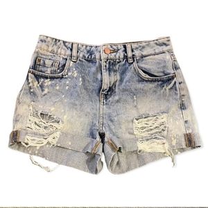 Zara Denim Shorts Distressed Bleached 